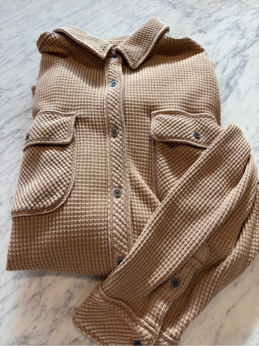Aerie Lumberjane Waffle Knit Button Down Shirt Cappaccino Tan Size
Medium - Picture 7 of 10